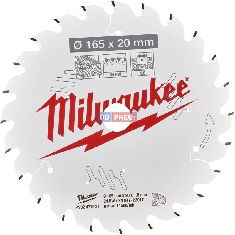 Pílový kotúč MILWAUKEE CSB PW 165 x 20 x 1.6 x 24ATB