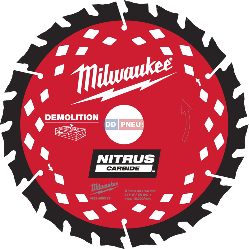 Pílový demolačný kotúč na drevo MILWAUKEE NITRUS 190x30x1.6 – 24 zubov
