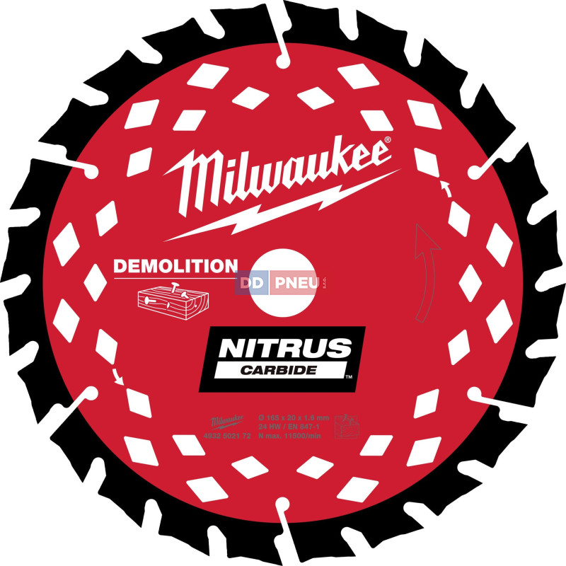 Pílový demolačný kotúč na drevo MILWAUKEE NITRUS 165x20x1.6 – 24 zubov