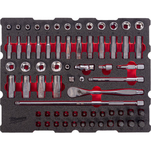 Penová vložka MILWAUKEE PACKOUT™ sada 1/4″ račne a nástrčných hlavíc – 68 ks