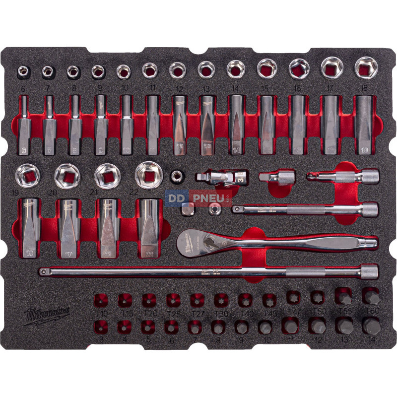 Penová vložka MILWAUKEE PACKOUT™ sada 1/4″ račne a nástrčných hlavíc – 68 ks