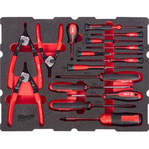Penová vložka MILWAUKEE PACKOUT™ sada skrutkovačov a klieští na poistné krúžky – 44 ks