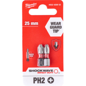 Skrutkovacie bity Milwaukee SHOCKWAVE ™ Impact Duty ™ PH2 x 25 mm - 2 ks