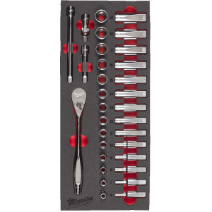 Penová vložka s 3/8" račňou a nástrčnými kľúčmi MILWAUKEE – 32 ks