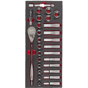 Penová vložka s 1/2" račňou a nástrčnými kľúčmi MILWAUKEE – 28 ks