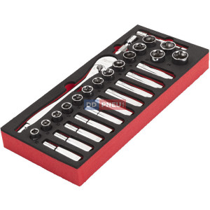 Penová vložka s 1/2" račňou a nástrčnými kľúčmi MILWAUKEE – 28 ks