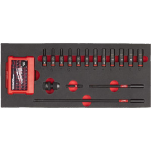 Penová vložka so sadou dlhých priemyselných hlavíc 1/4" MILWAUKEE – 17 ks