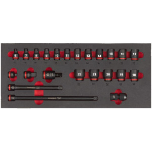 Penová vložka so sadou krátkych priemyselných hlavíc 3/8" MILWAUKEE – 23 ks