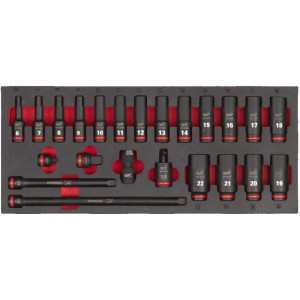 Penová vložka so sadou dlhých priemyselných hlavíc 3/8" MILWAUKEE – 23 ks