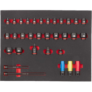 Penová vložka so sadou krátkych priemyselných hlavíc 1/2" MILWAUKEE – 34 ks