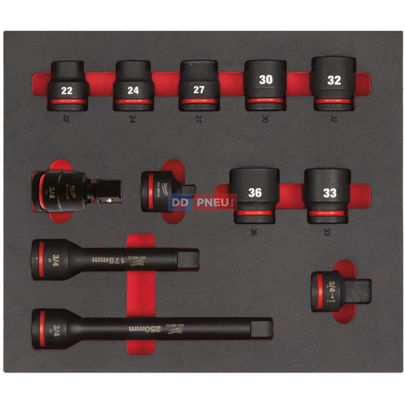 Penová vložka so sadou krátkych priemyselných hlavíc 3/4" MILWAUKEE – 12ks