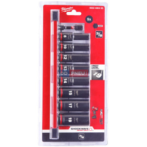 Sada 3/8" priemyslových hlavíc na lište MILWAUKEE SHOCKWAVE – 9 ks