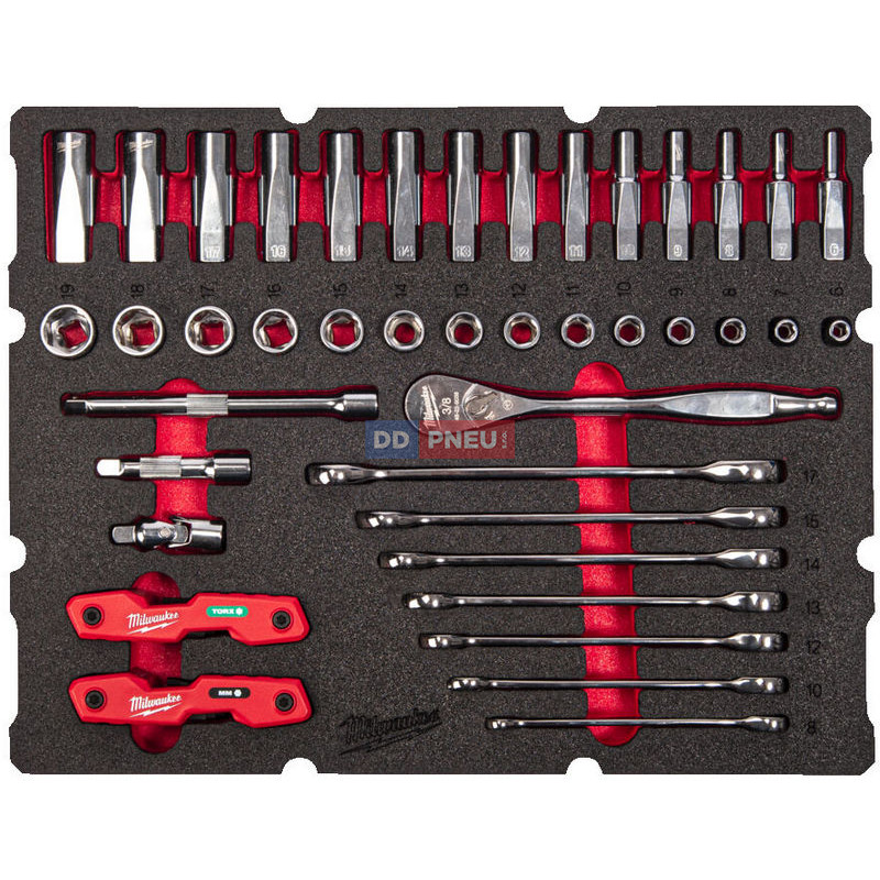Penová vložka MILWAUKEE PACKOUT™ s račňou a sadou kľúčov – 55 ks