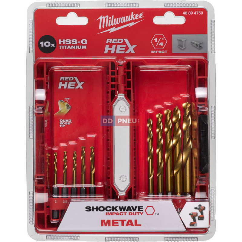 Sada vrtákov do kovu MILWAUKEE RED HEX HSS-G TiN – 10 ks