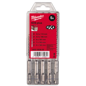 Sada štvorbritých vrtákov MILWAUEE SDS-Plus MX4 – 5 ks