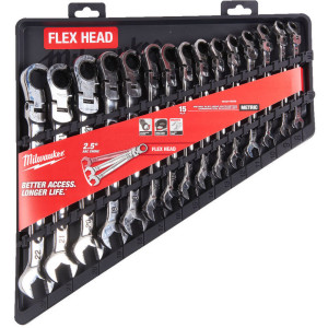 Sada račňových kombinovaných kľúčov s kĺbovou halvou MILWAUKEE – 15 ks