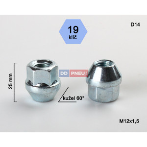 Matice M12x1,50x25 kužeľ otvorená – kľúč 19 Matice M12x1,50x25 kužeľ otvorená – kľúč 19