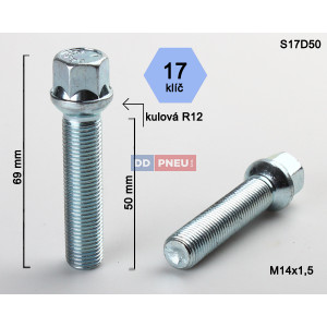 Skrutka M14x1,5x50 guľa – kľúč 17 Skrutka M14x1,5x50 guľa – kľúč 17