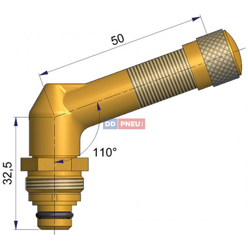 Bezdušový ventil EM typ EU – 1x zahnutý, A 32,5mm, B 50mm, uhol 110°