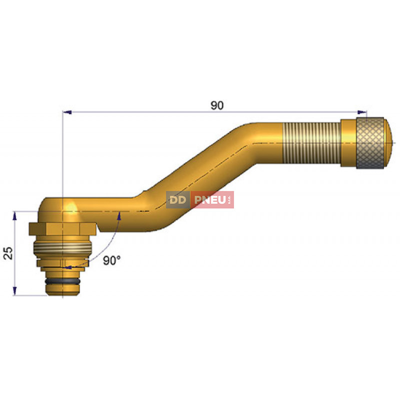 Bezdušový ventil EM typ EU – 3x zahnutý, A 25mm, B 90mm, uhol 90°