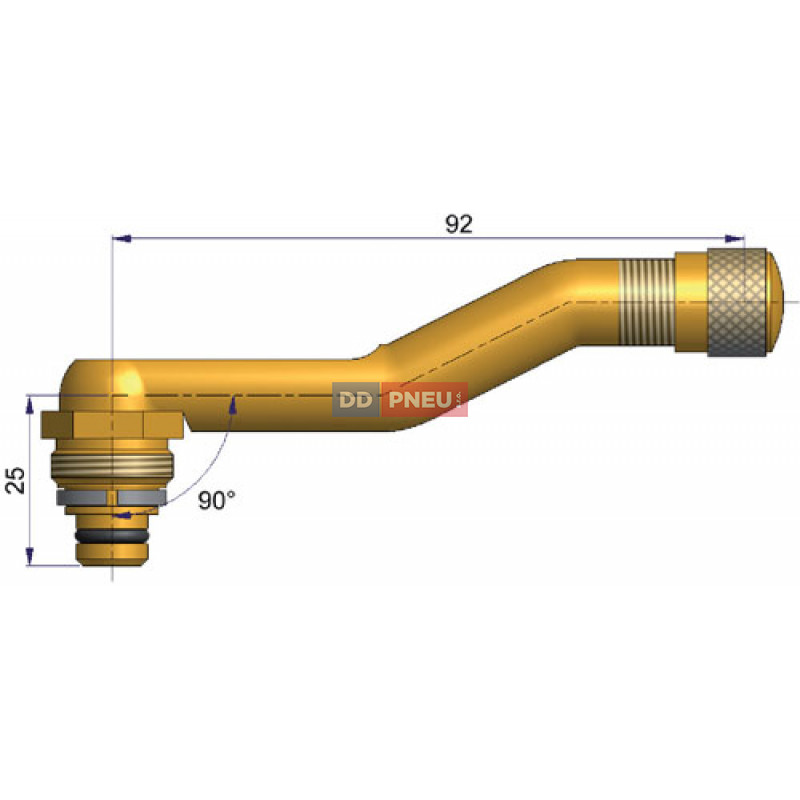 Bezdušový ventil EM typ EU – 3x zahnutý, A 25mm, B 92mm, uhol 90°