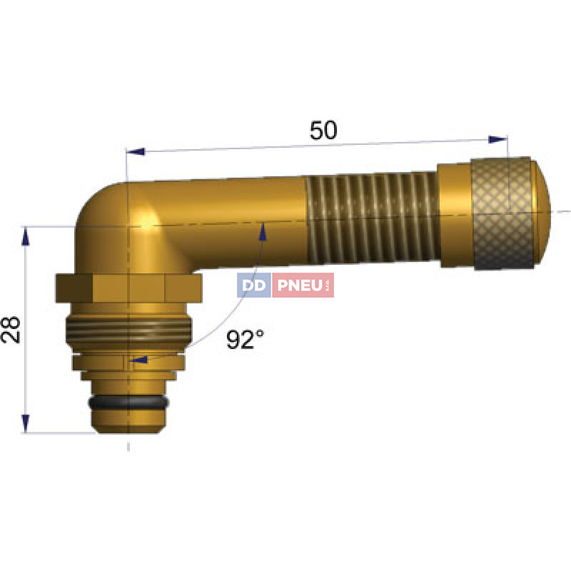 Bezdušový ventil typ EU – 1x zahnutý, A 28mm, B 50mm, uhol 92°