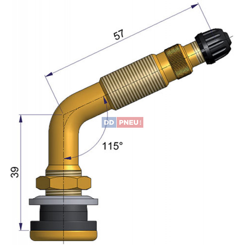 TR623A kovový vodný bezdušový ventil – A 39mm, B 57mm, uhol 115°
