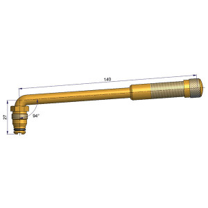TRJ652 bezdušový ventil EM – 1x zahnutý, A 27mm, B 140mm, uhol 94°