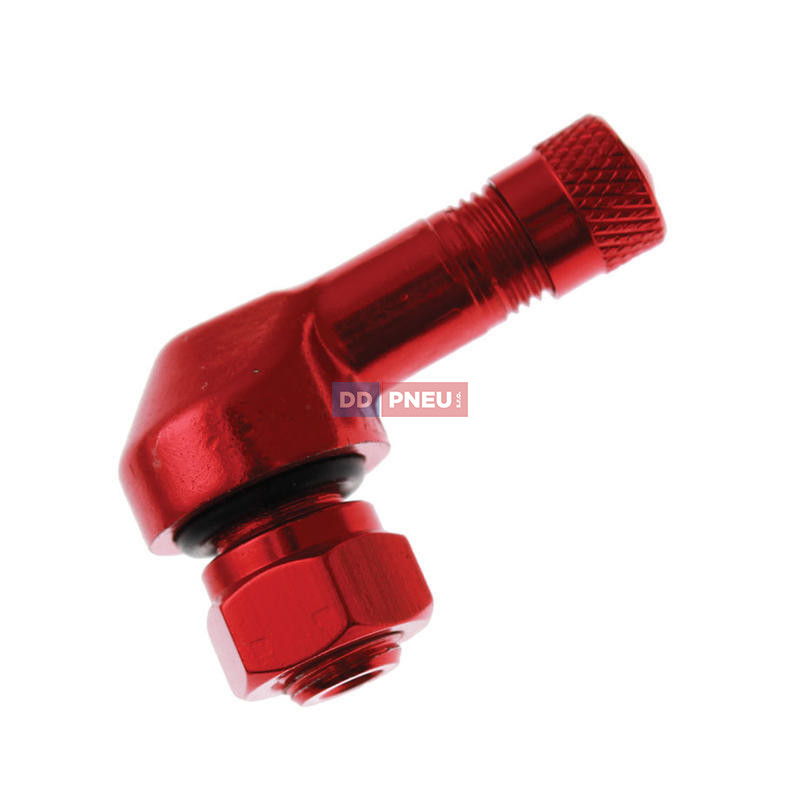 ALU červený motocyklový zahnutý ventil - diera 8,3mm