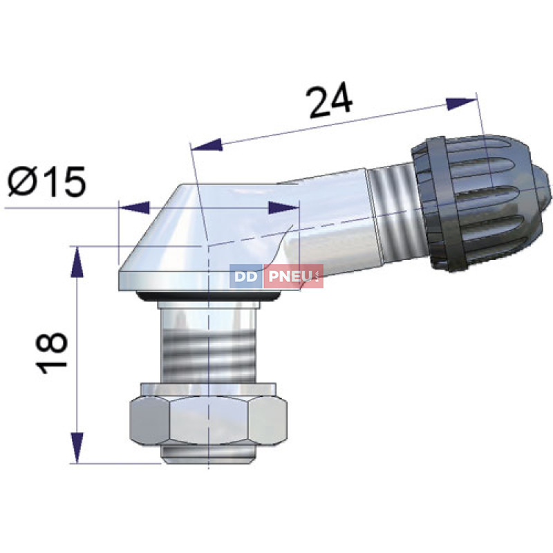 ALU strieborný motocyklový zahnutý ventil - diera 8,3mm