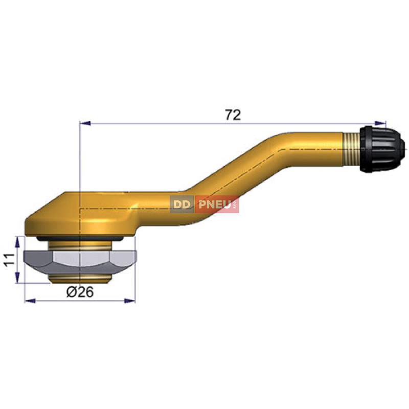 Bezdušový ventil typ Sephie – 2x zahnutý, diera 16mm, dĺžka 72mm