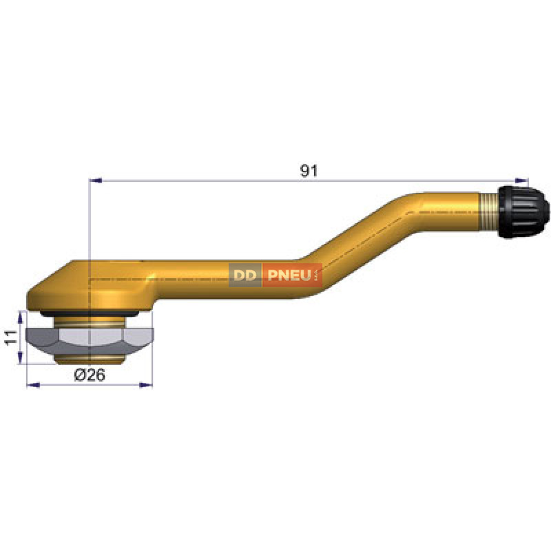 Bezdušový ventil typ Sephie – 2x zahnutý, diera 16mm, dĺžka 91mm