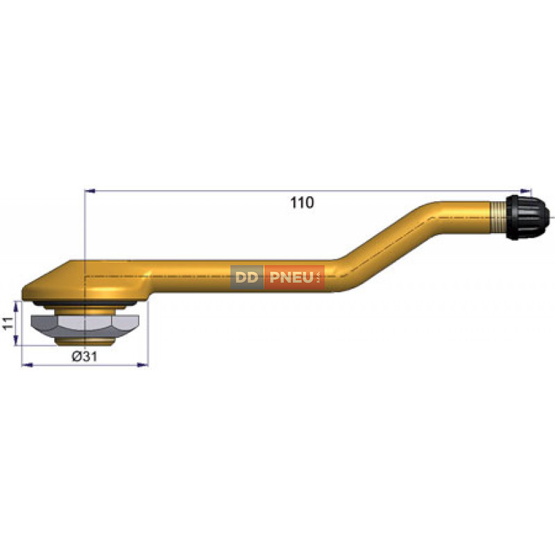 Bezdušový ventil typ Sephie – 2x zahnutý, diera 20,5mm, dĺžka 110mm