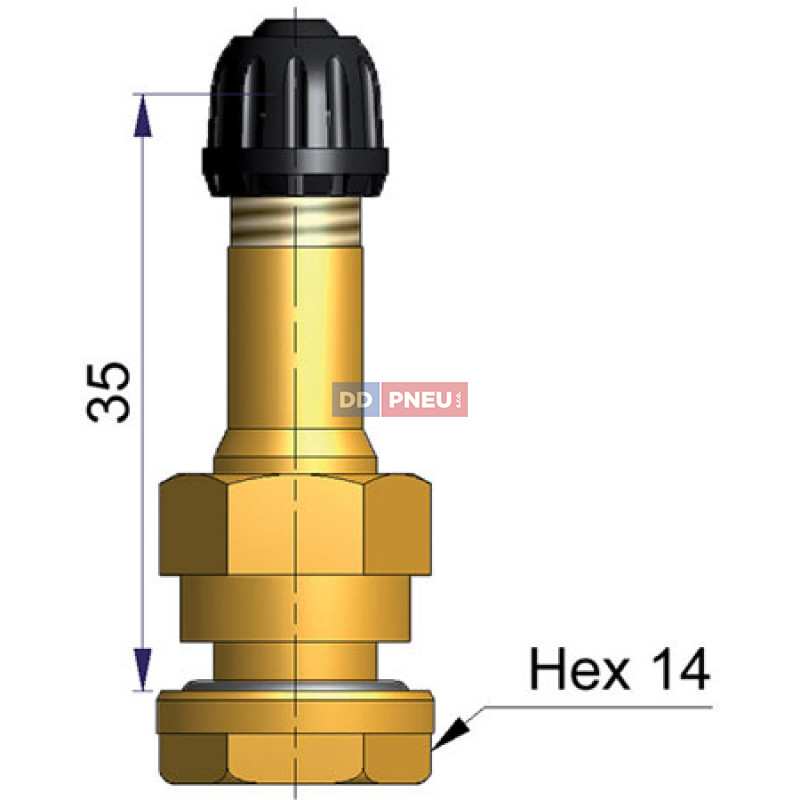 Bezdušový ventil V520 – rovný, diera 9,7mm, dĺžka 36mm