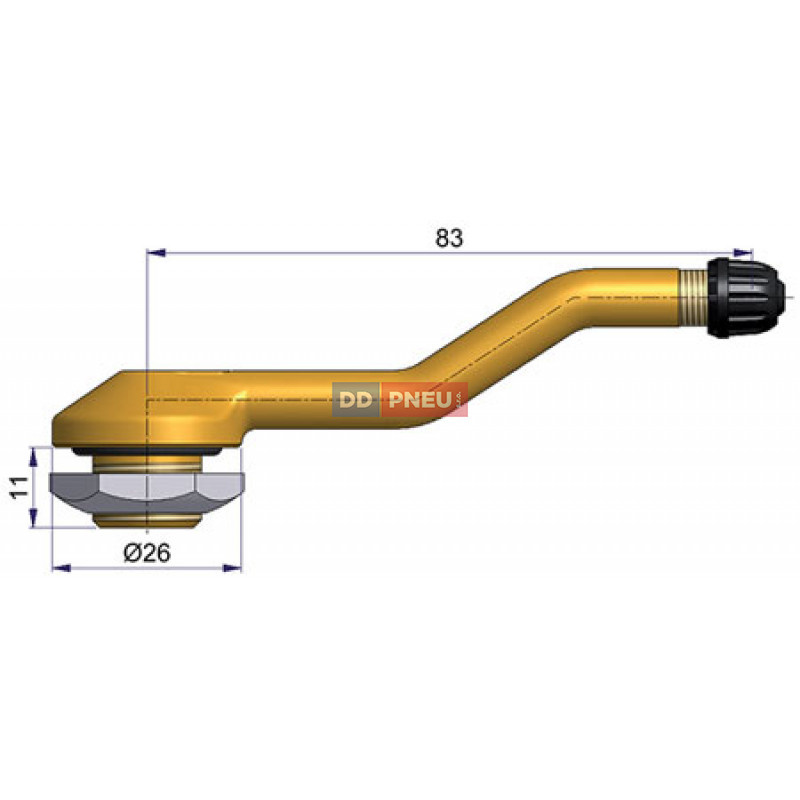 Bezdušový ventil typ Sephie – 2x zahnutý, diera 16mm, dĺžka 83mm