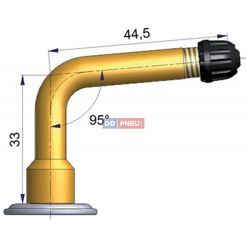 Dušový ventil typ Michelin – 1x zahnutý, A 33mm, B 44,5mm, uhol 95°
