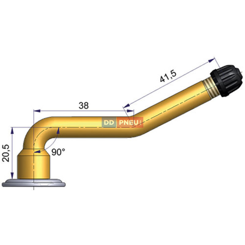 Dušový ventil typ Michelin – 2x zahnutý, A 20,5mm, B 38mm, C 41,5mm, uhol 90°