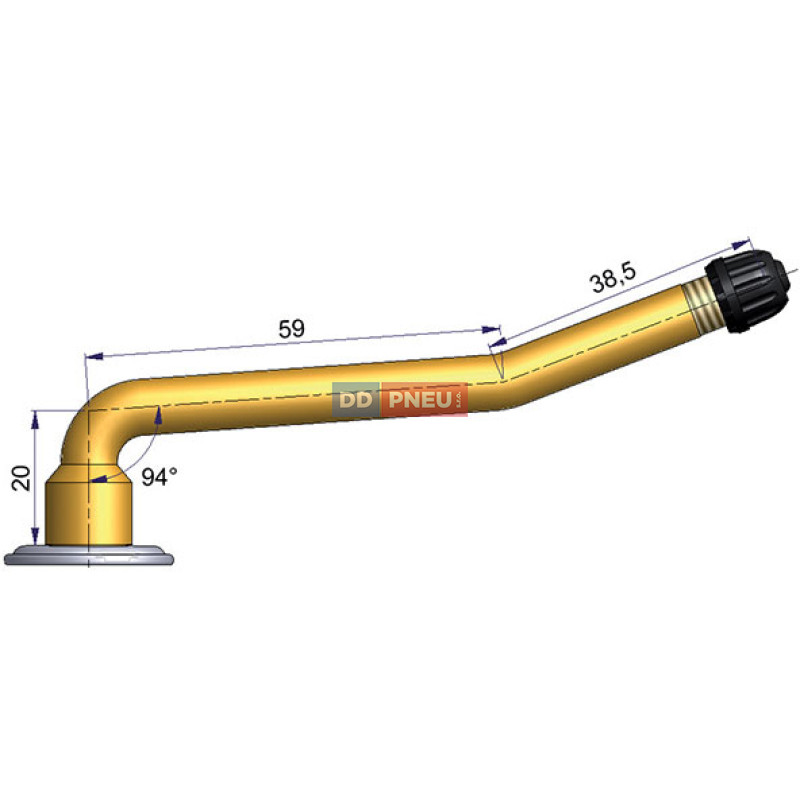 Dušový ventil typ Michelin – 2x zahnutý, A 20mm, B 59mm, C 38,5mm, uhol 94°