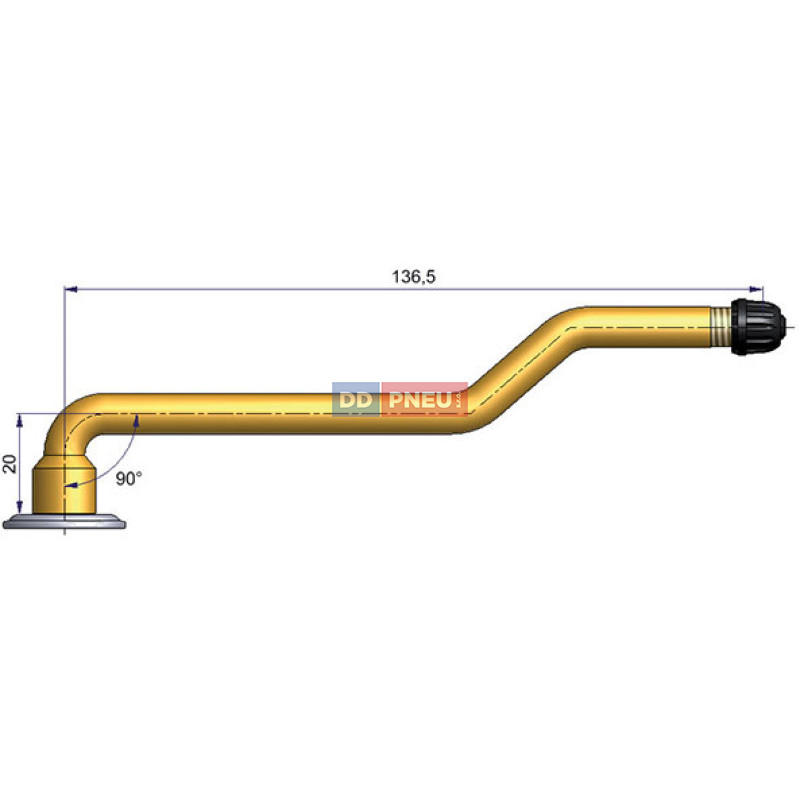 Dušový ventil typ Michelin – 3x zahnutý, A 20mm, B 136,5mm, uhol 90°