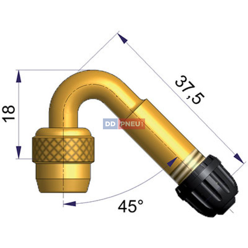 Kovové predĺženie ventilu 45° – vracečka