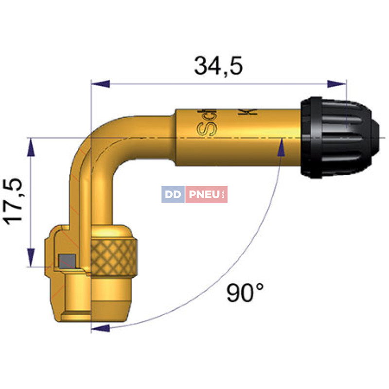 Kovové predĺženie ventilu zahnuté 90°