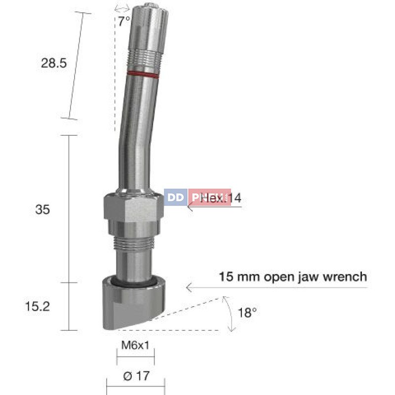 TPMS servisný kit pre Alu disk  - 77.4 (L) x 17 (Ø) x 18°