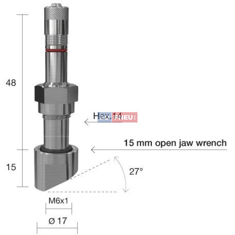 TPMS servisný kit pre Alu disky  - 63 (L) x 17 (Ø) x 27°